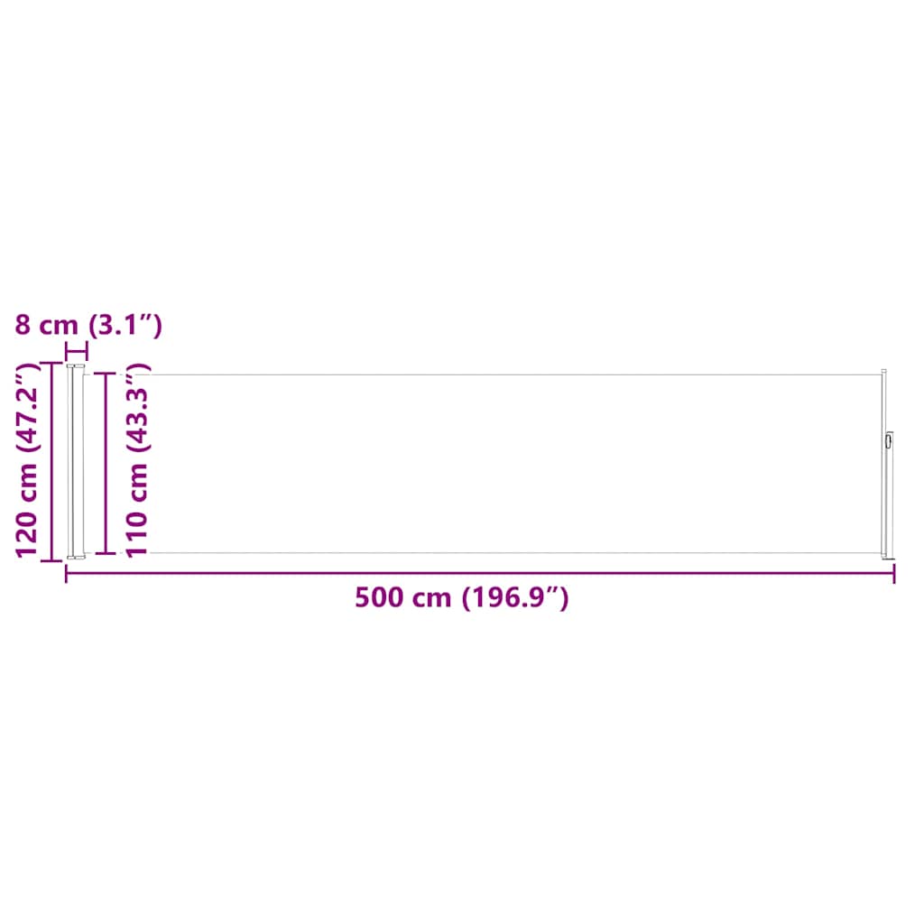 Uvlačiva bočna tenda za terasu 120 x 500 cm krem