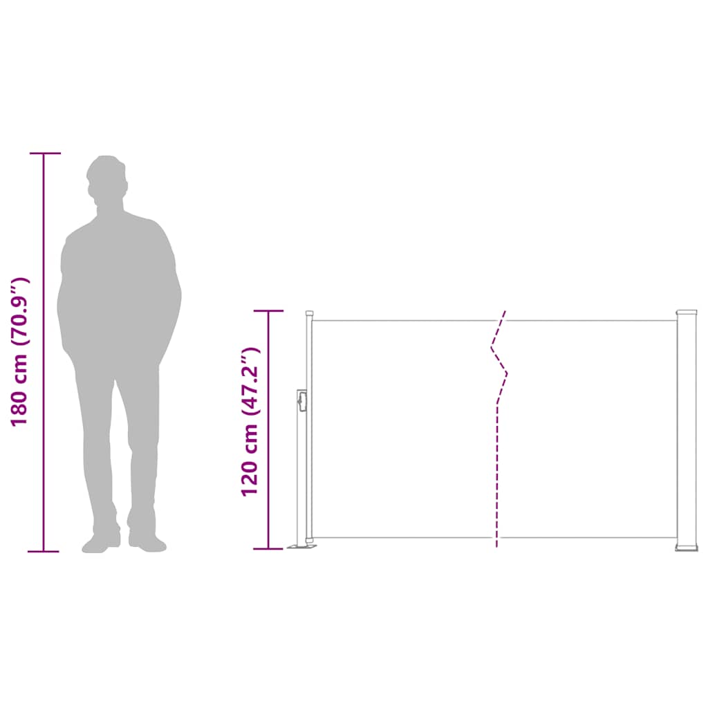 Uvlačiva bočna tenda za terasu 120 x 500 cm siva