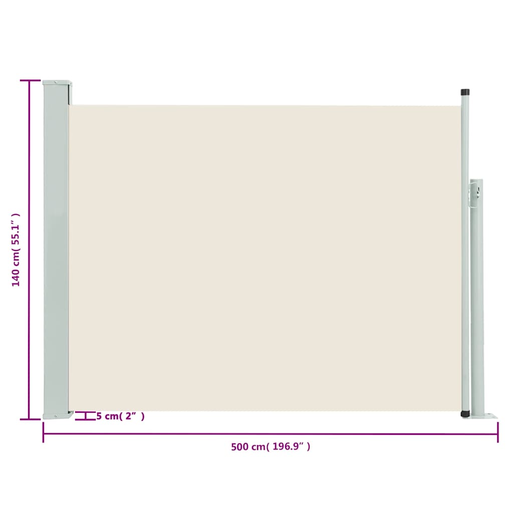 Uvlačiva bočna tenda za terasu 140 x 500 cm krem