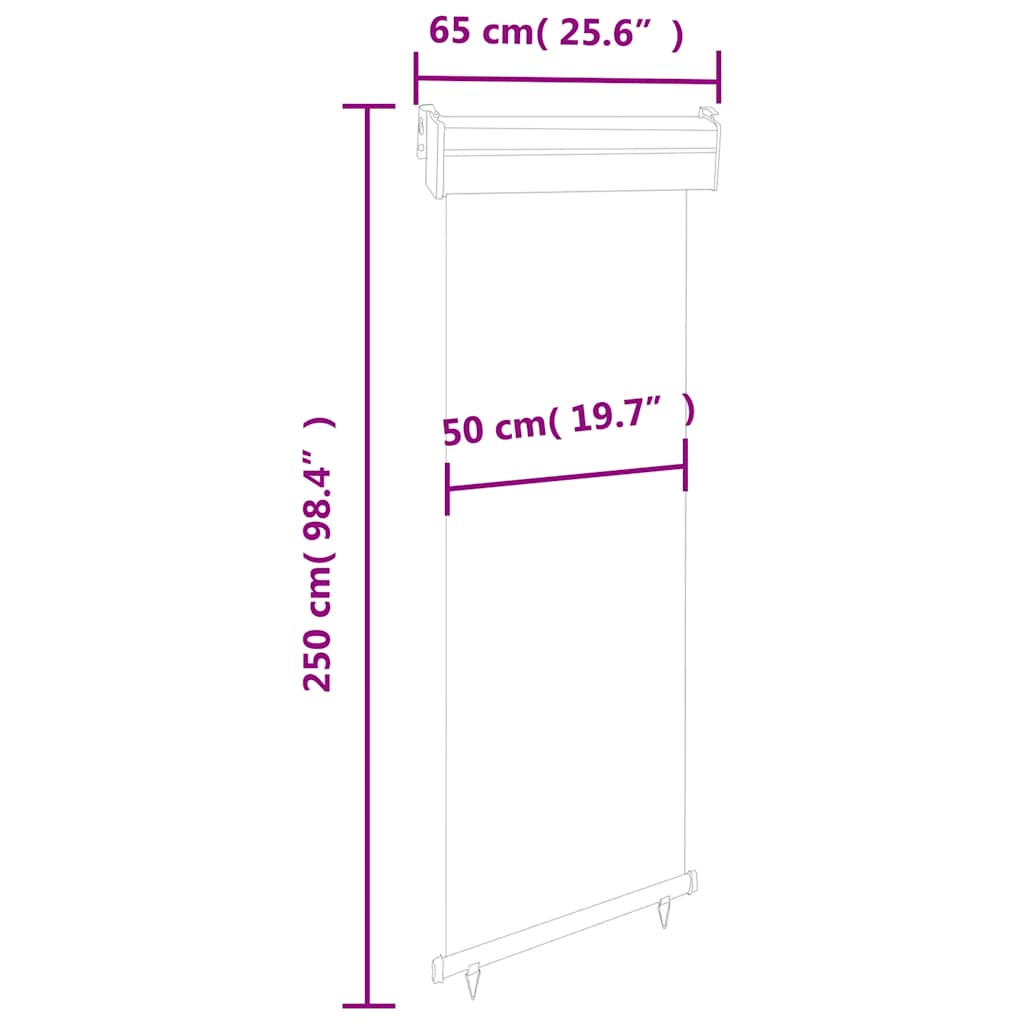 Balkonska bočna tenda 65 x 250 cm siva
