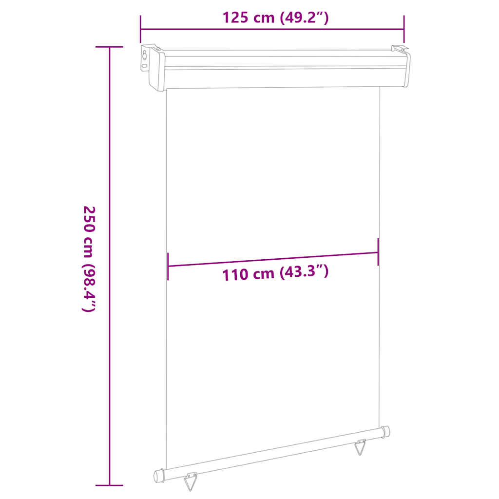 Balkonska bočna tenda 125 x 250 cm crna