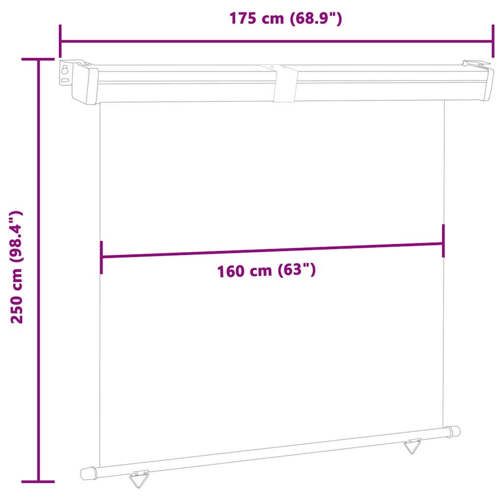 Balkonska bočna tenda 175 x 250 cm plava