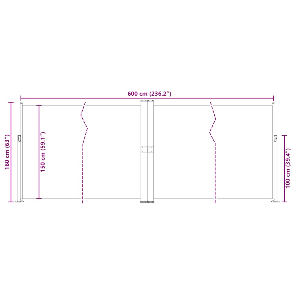 Uvlačiva bočna tenda 160 x 600 cm crvena