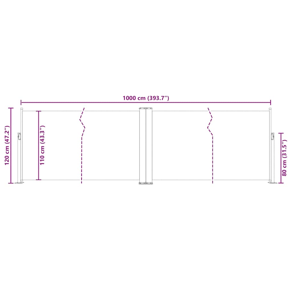 Uvlačiva bočna tenda 120 x 1000 cm antracit