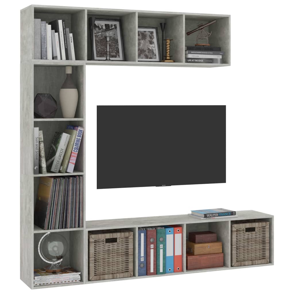 3-dijelni set ormarića za knjige/TV boja betona 180x30x180 cm