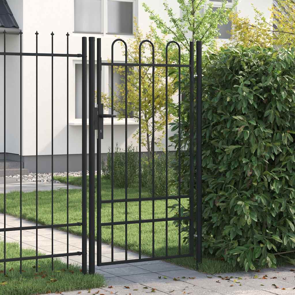 Vrata za ogradu BOXTEL jednokrilna vrata s lučnim vrhom čelik 1x1,75 m crna