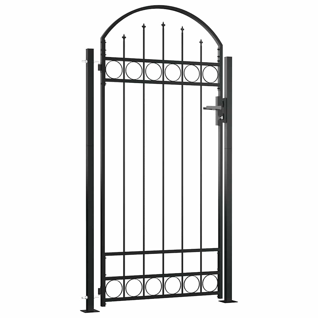 Vrata za ogradu ASSEN s lučnim vrhom i 2 stupa 105x170 cm crna