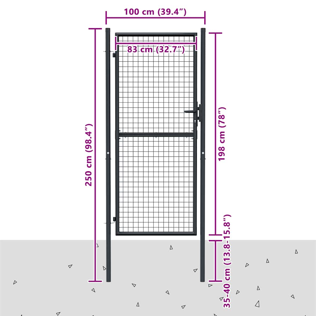 Vrtna vrata od mrežastog čelika 100x200 cm, siva