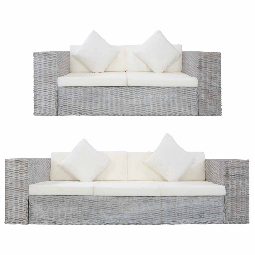 2-dijelni set sofa od prirodnog ratana s jastucima sivi