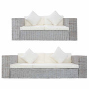 2-dijelni set sofa od prirodnog ratana s jastucima sivi
