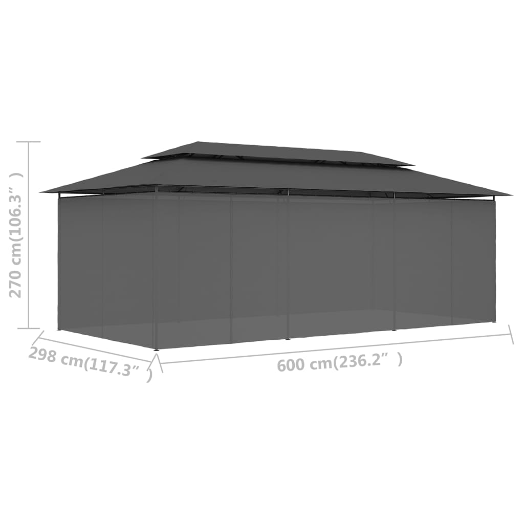 Sjenica sa zastorima 600 x 298 x 270 cm antracit