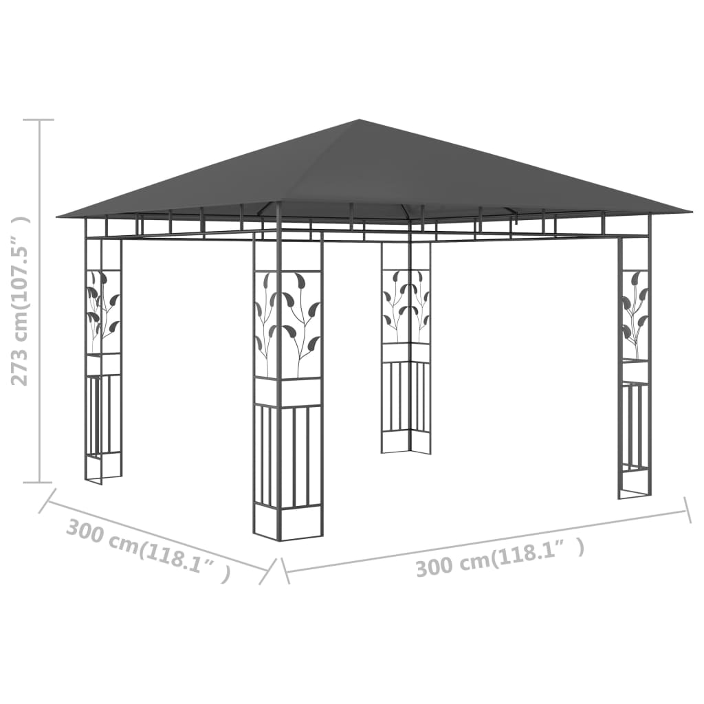 Sjenica s mrežom protiv komaraca 3x3x2,73 m antracit 180 g/m²