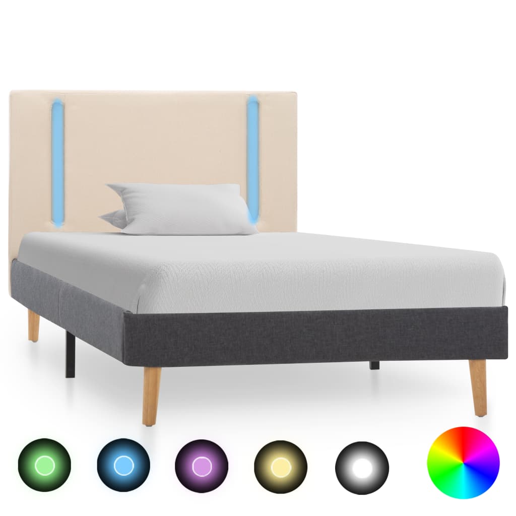 Okvir za krevet od tkanine LED krem i tamnosivi 100 x 200 cm