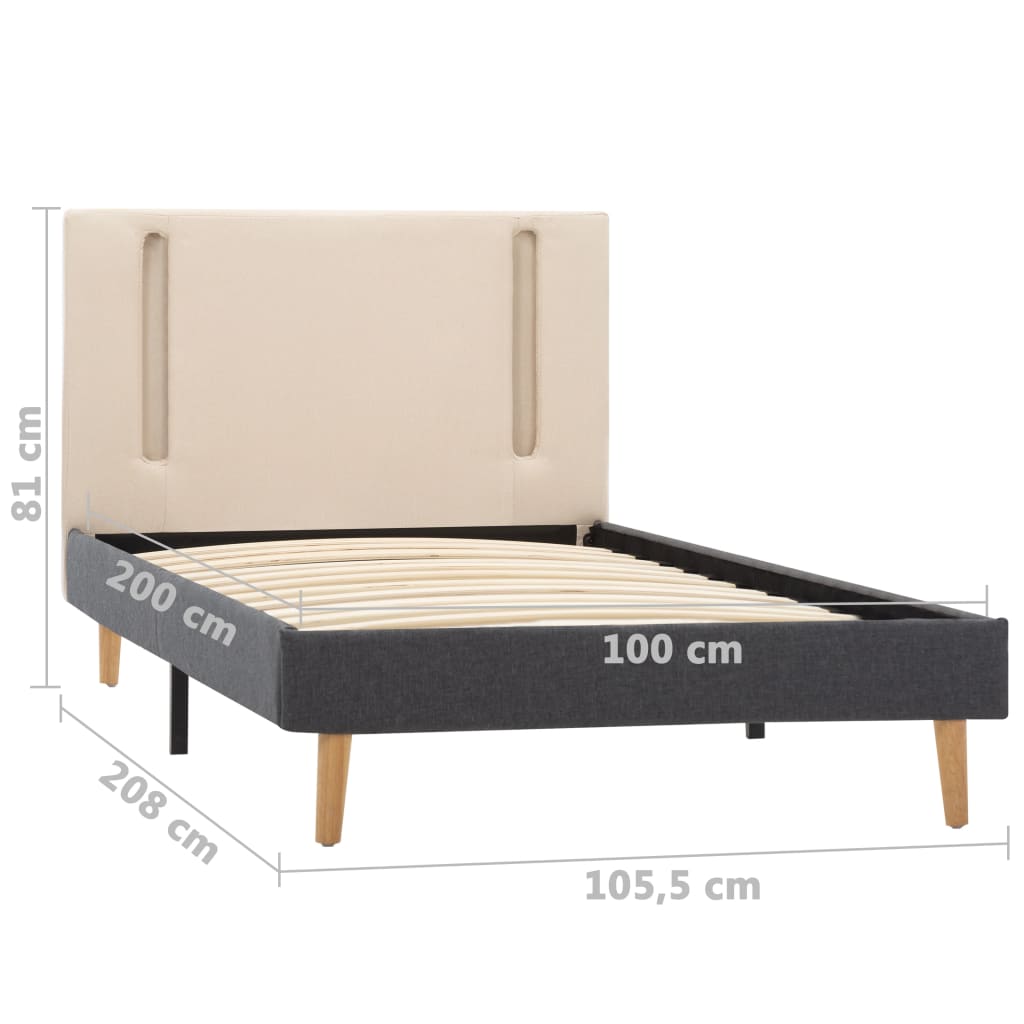 Okvir za krevet od tkanine LED krem i tamnosivi 100 x 200 cm