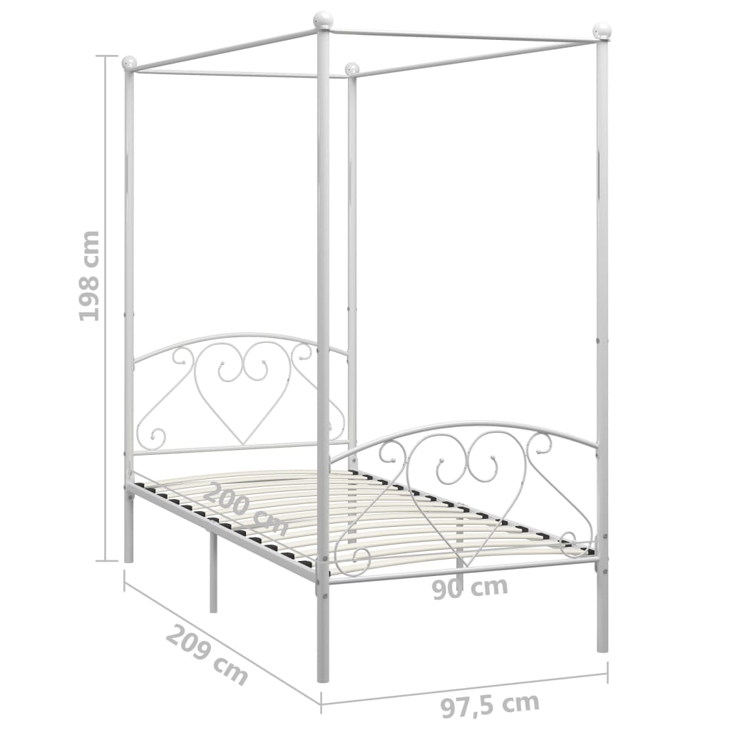 Okvir za krevet s nadstrešnicom bijeli metalni 90 x 200 cm