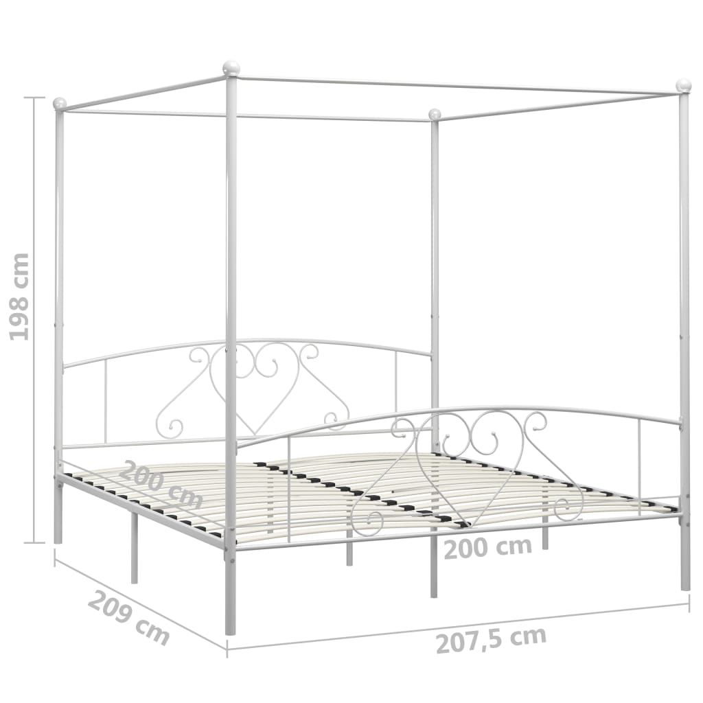 Okvir za krevet s nadstrešnicom bijeli metalni 200 x 200 cm