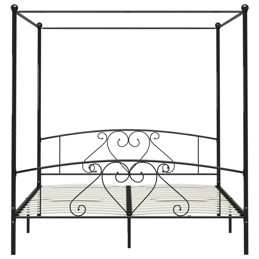 Okvir za krevet s nadstrešnicom crni metalni 200 x 200 cm