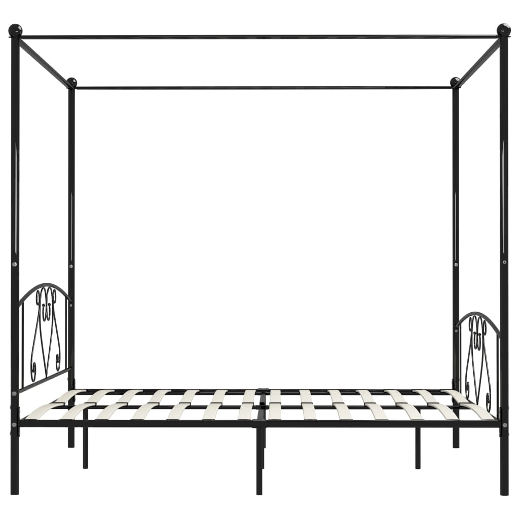 Okvir za krevet s nadstrešnicom crni metalni 200 x 200 cm