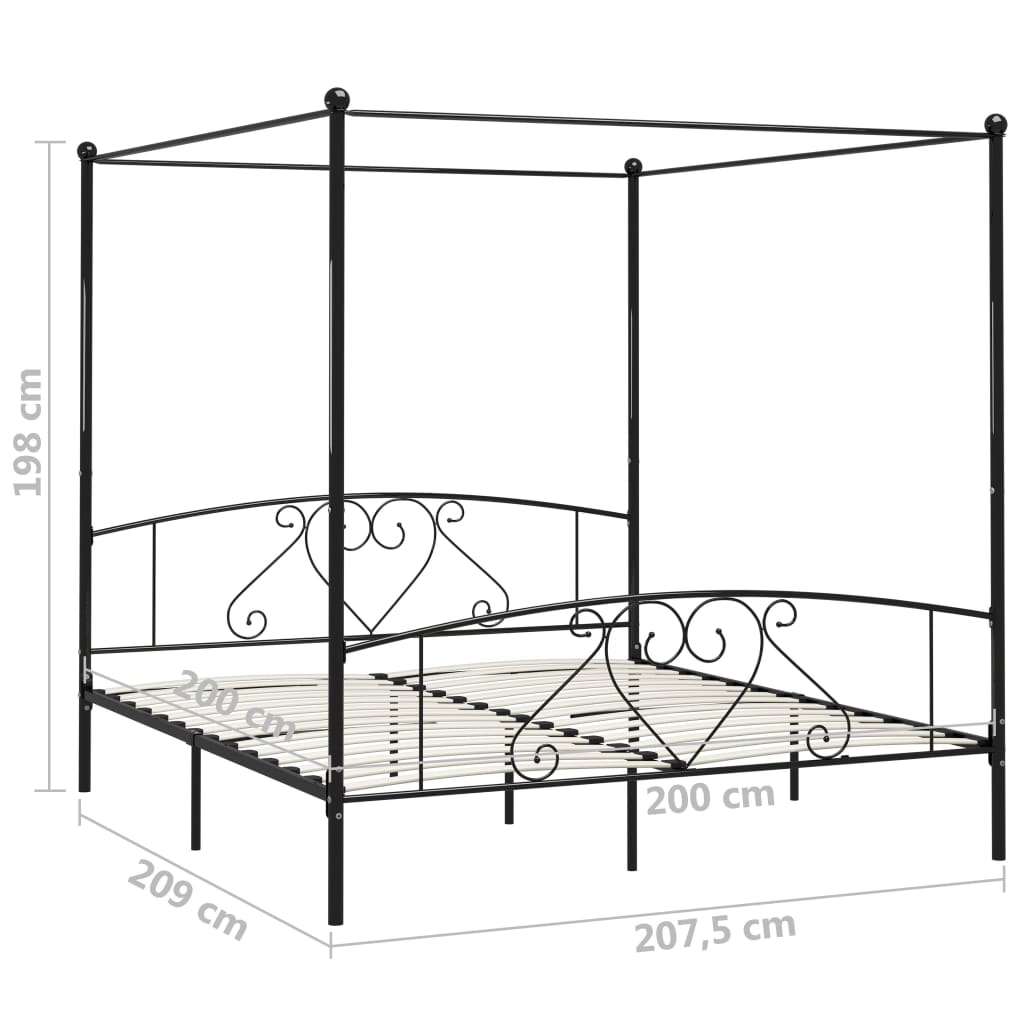 Okvir za krevet s nadstrešnicom crni metalni 200 x 200 cm