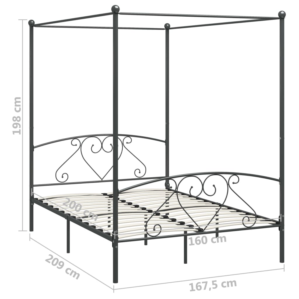 Okvir za krevet s nadstrešnicom sivi metalni 160 x 200 cm