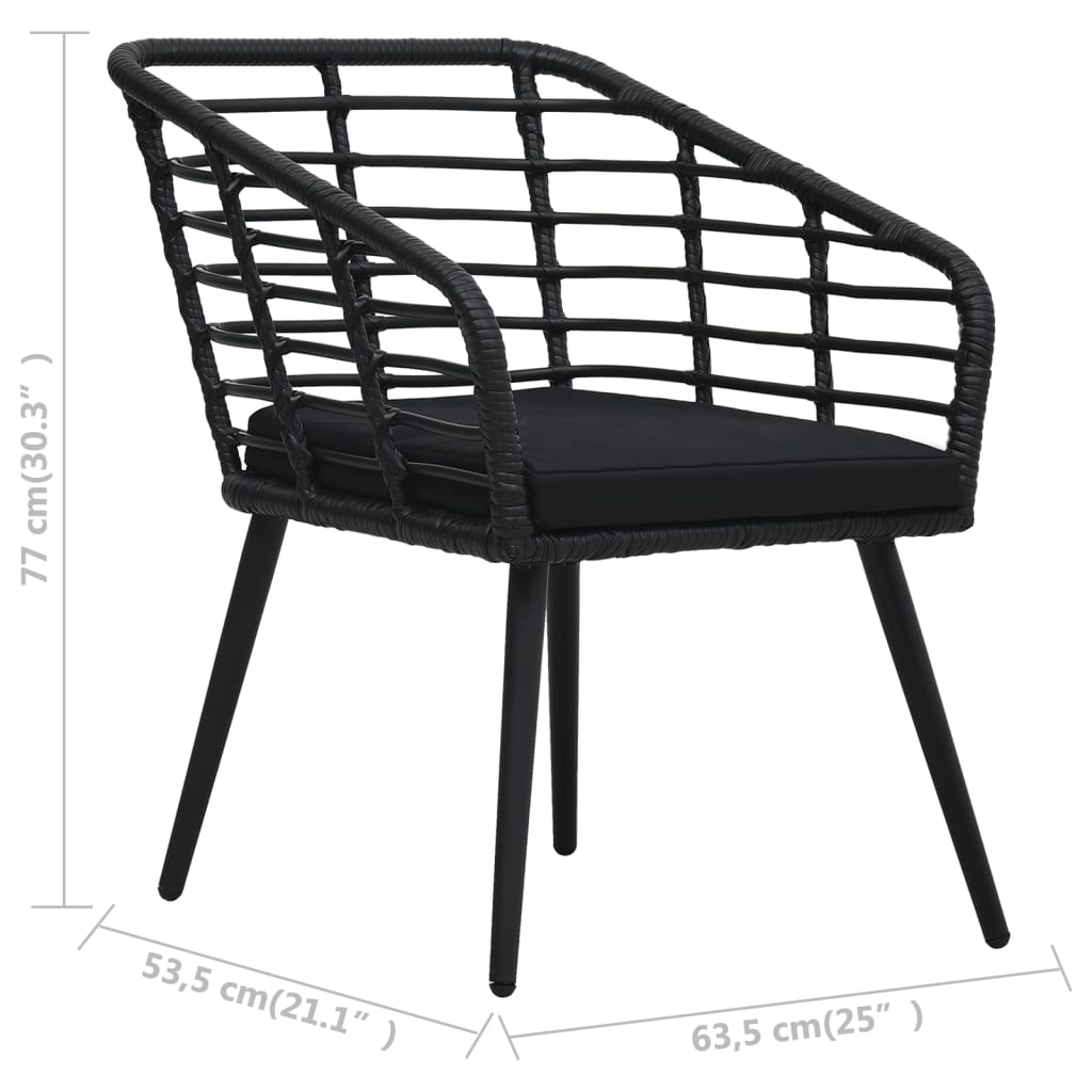 3-dijelni bistro set od poliratana crni