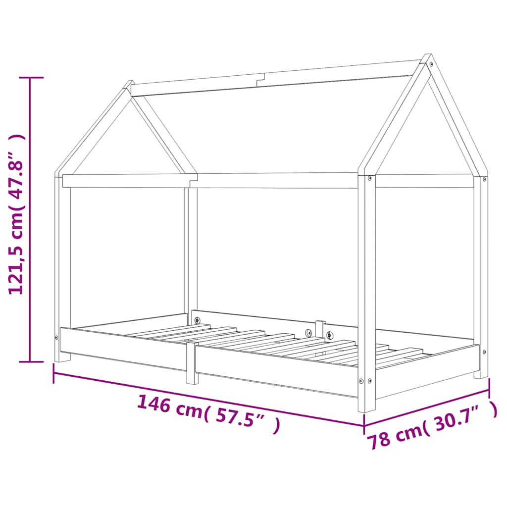 Okvir za dječji krevet od masivne borovine sivi 70 x 140 cm