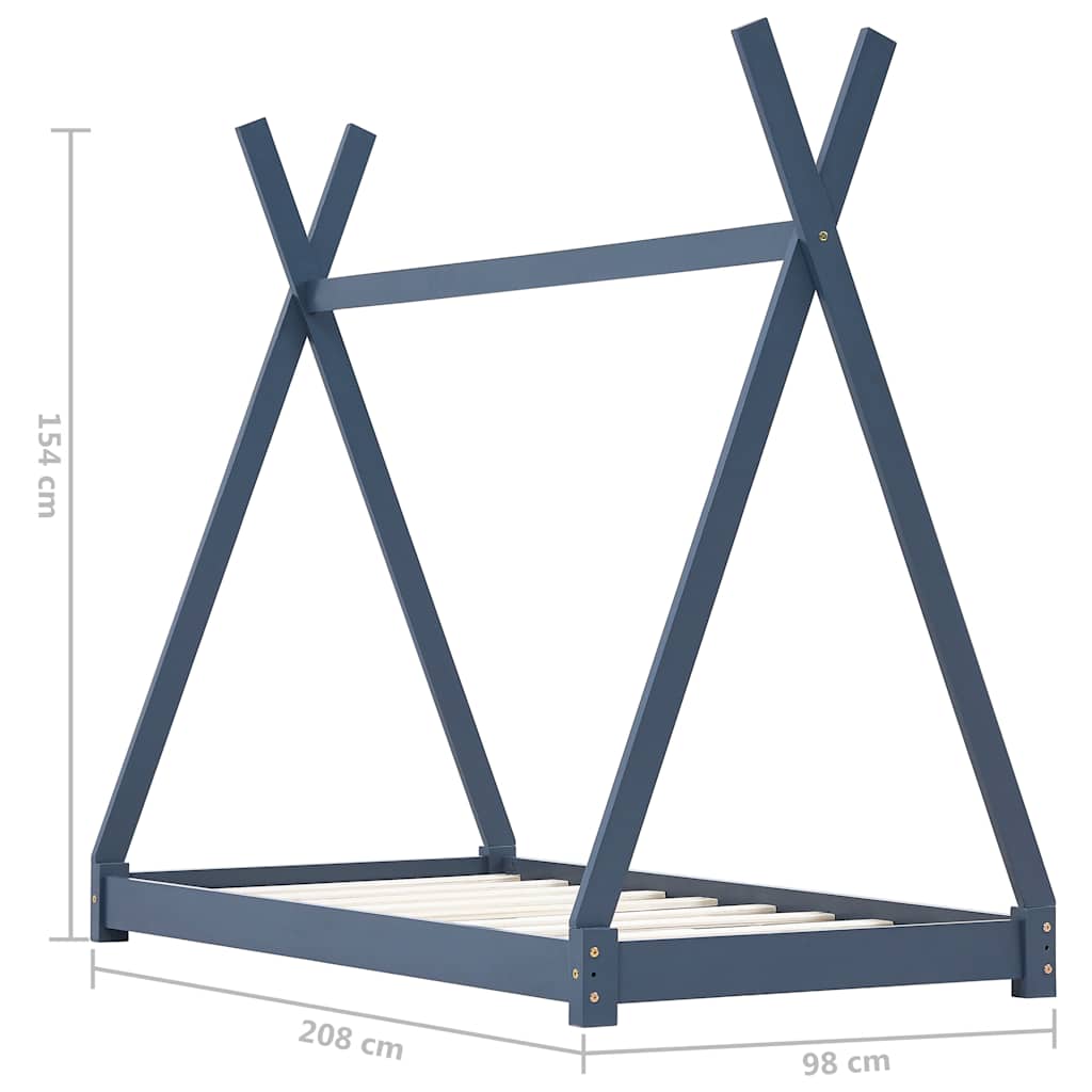 Okvir za dječji krevet od masivne borovine sivi 90 x 200 cm