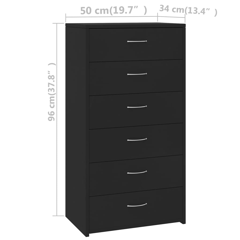 Komoda sa 6 ladica crna 50 x 34 x 96 cm od konstruiranog drva
