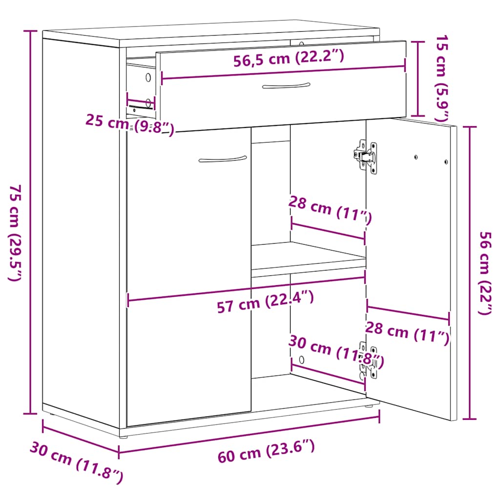 Komoda crna 60 x 30 x 75 cm od konstruiranog drva