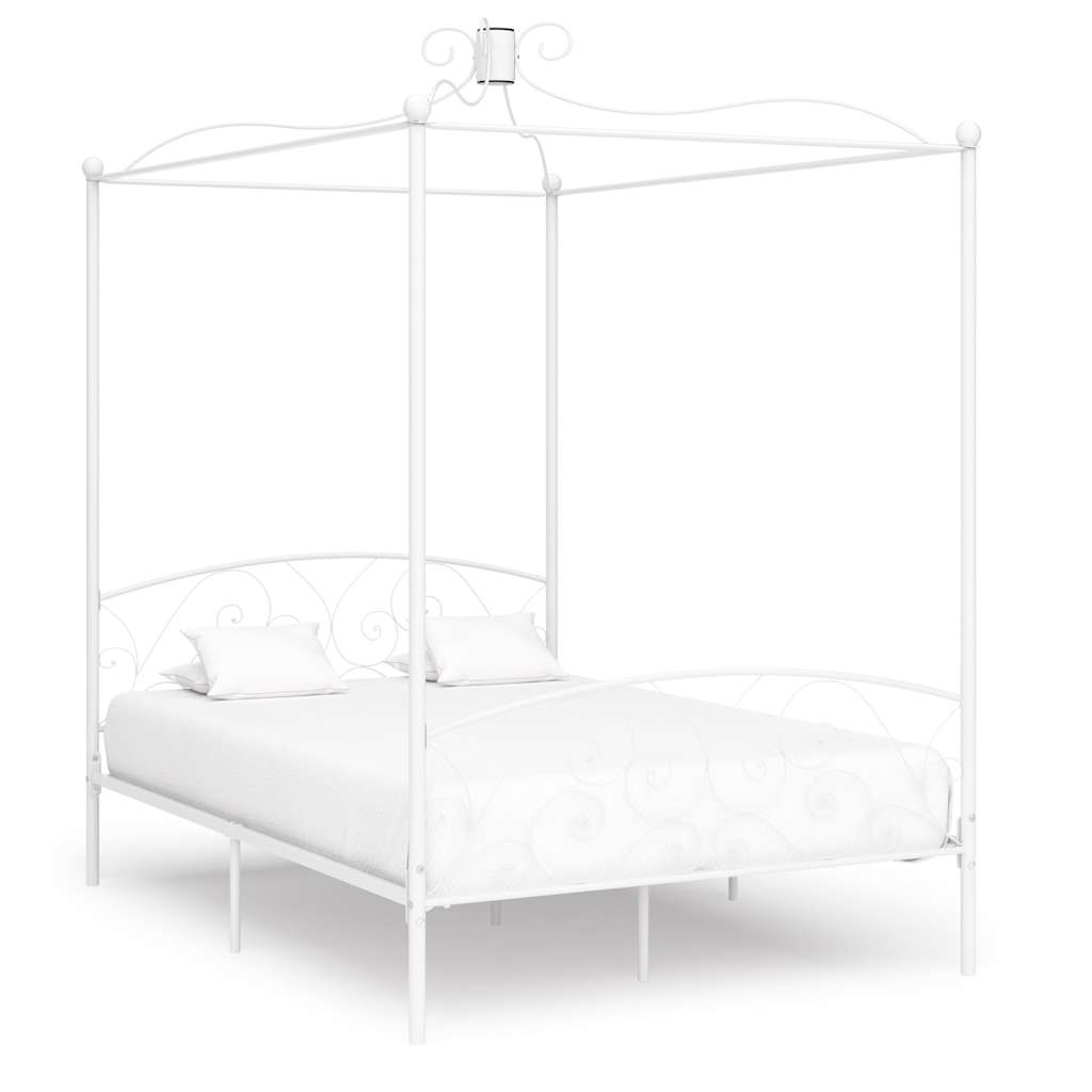 Okvir za krevet s nadstrešnicom bijeli metalni 140 x 200 cm