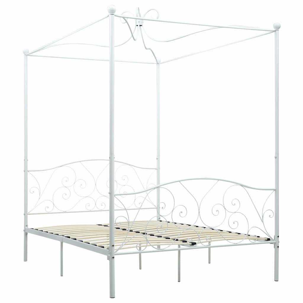 Okvir za krevet s nadstrešnicom bijeli metalni 140 x 200 cm