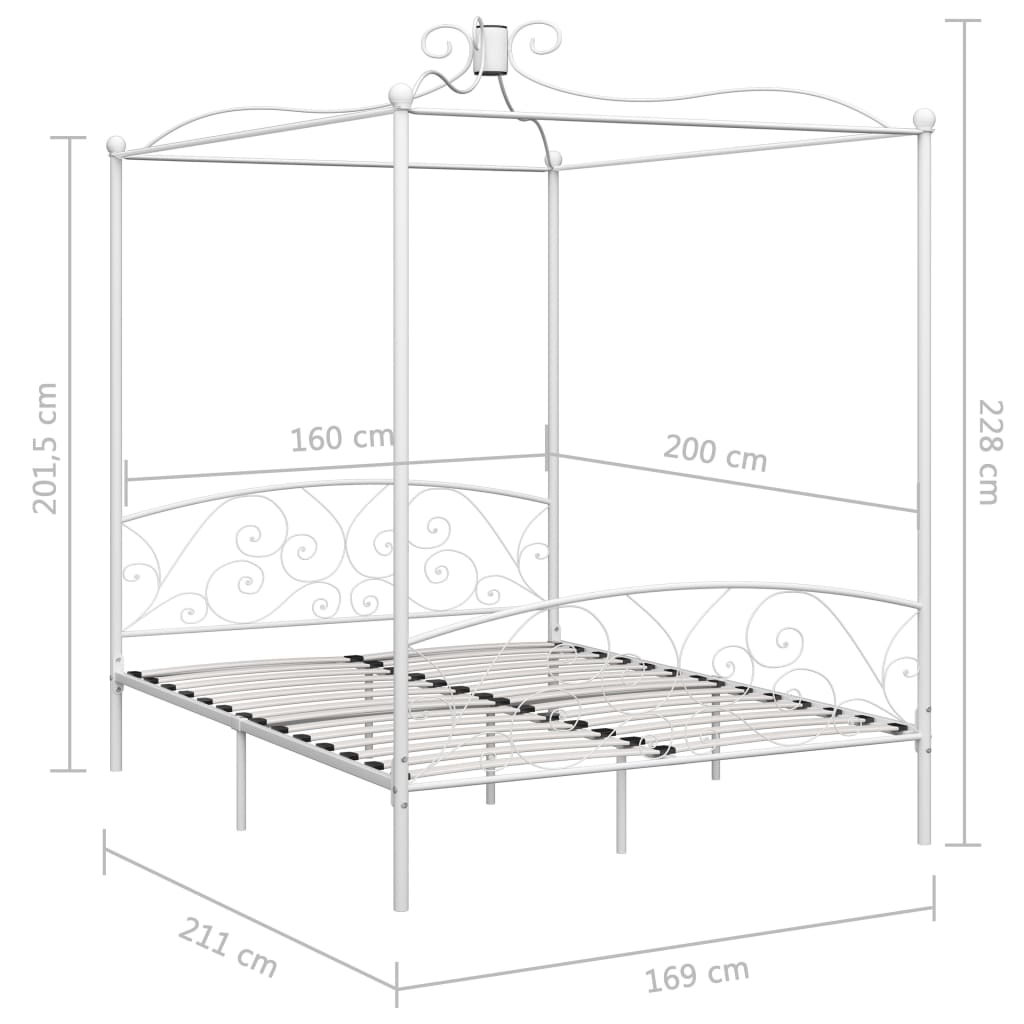 Okvir za krevet s nadstrešnicom bijeli metalni 160 x 200 cm