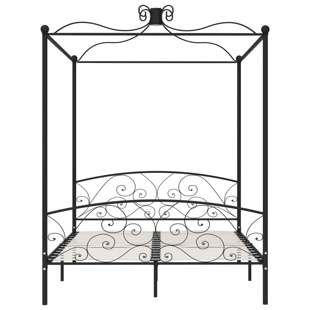 Okvir za krevet s nadstrešnicom crni metalni 160 x 200 cm