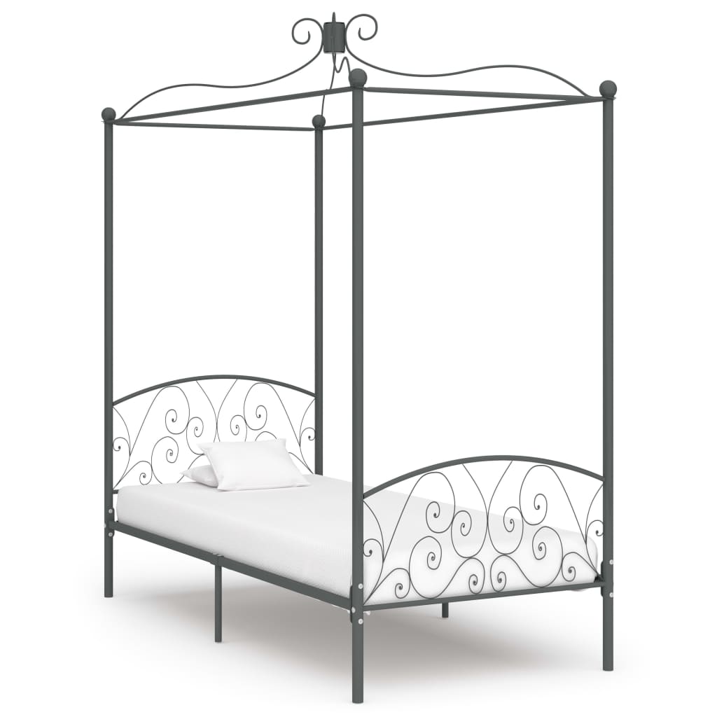 Okvir za krevet s nadstrešnicom sivi metalni 90 x 200 cm