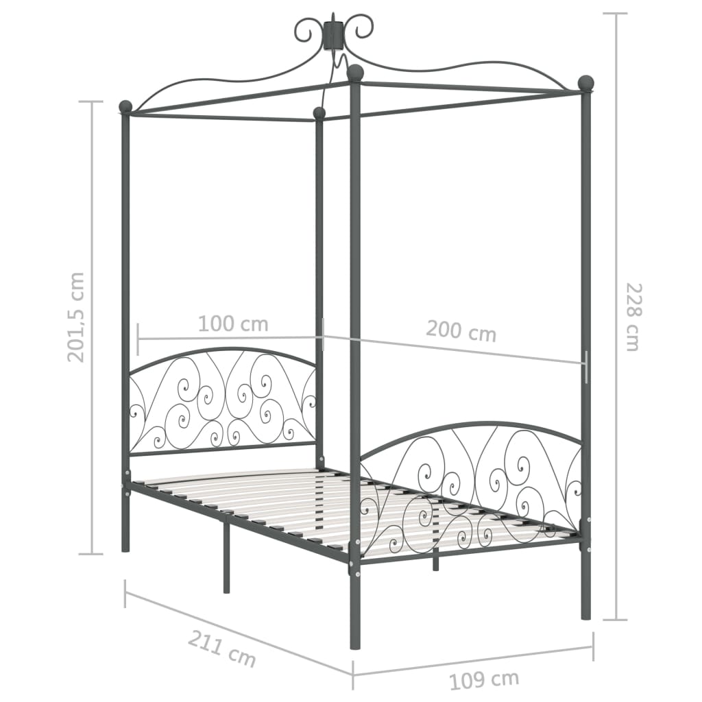 Okvir za krevet s nadstrešnicom sivi metalni 100 x 200 cm