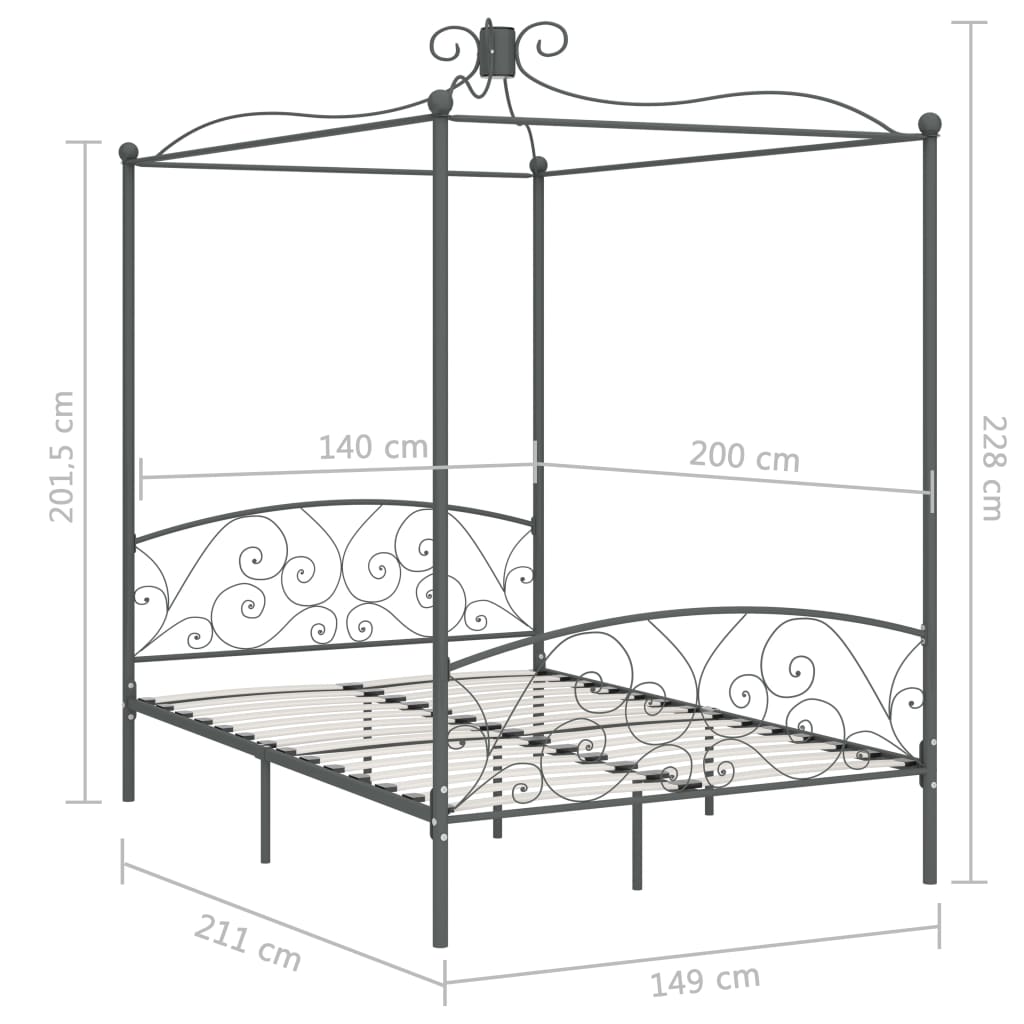 Okvir za krevet s nadstrešnicom sivi metalni 140 x 200 cm
