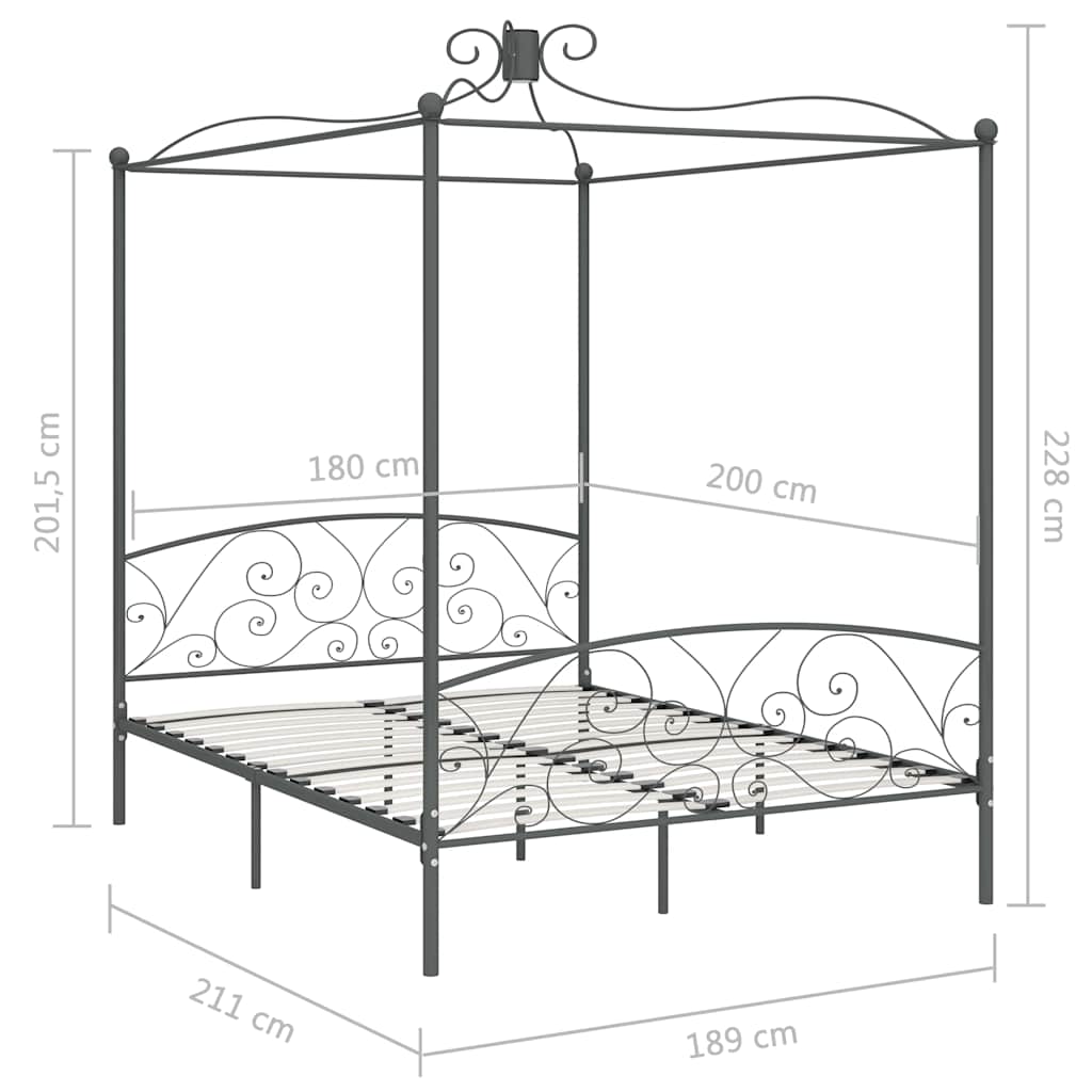 Okvir za krevet s nadstrešnicom sivi metalni 180 x 200 cm