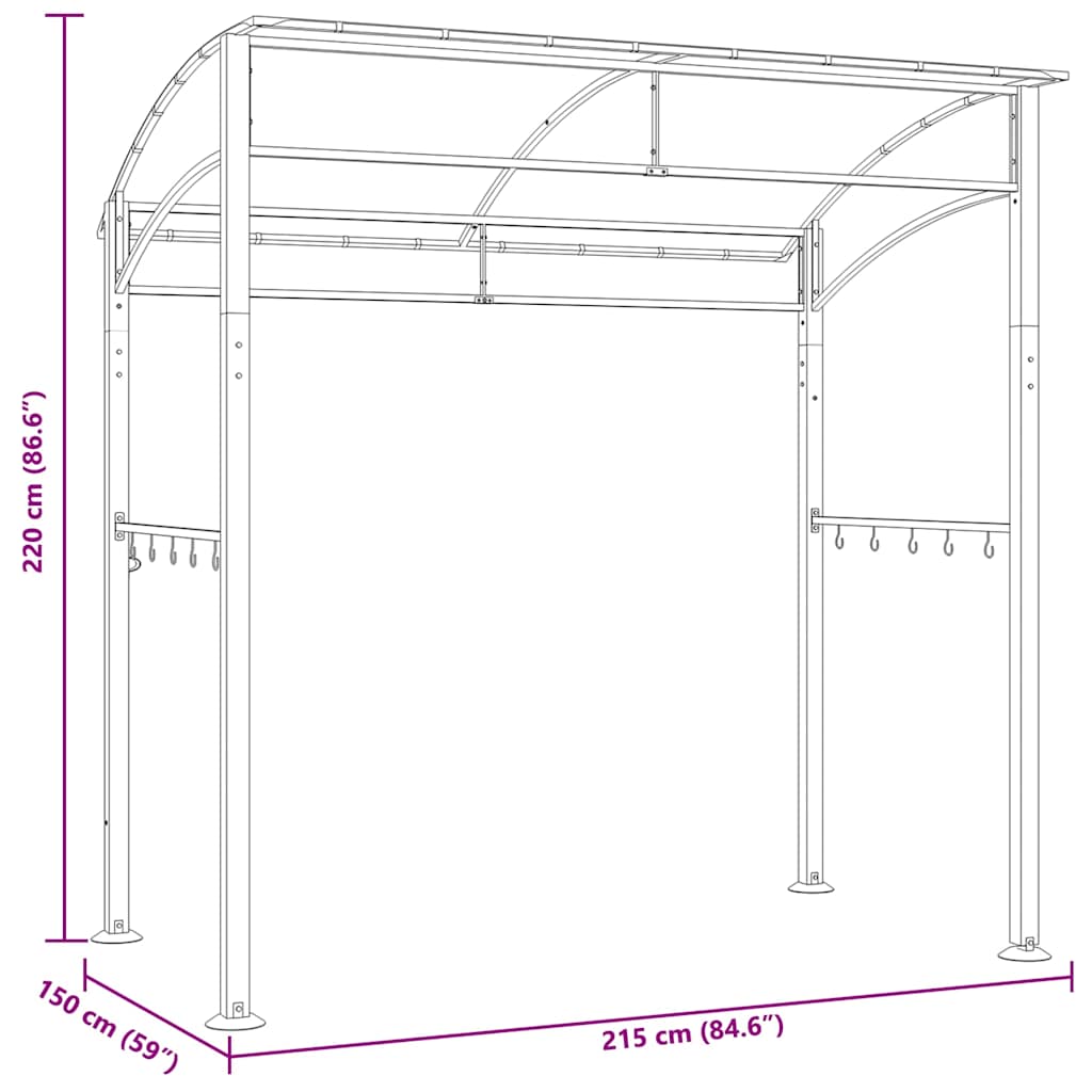 Nadstrešnica za roštilj 215 x 150 x 220 cm antracit čelična