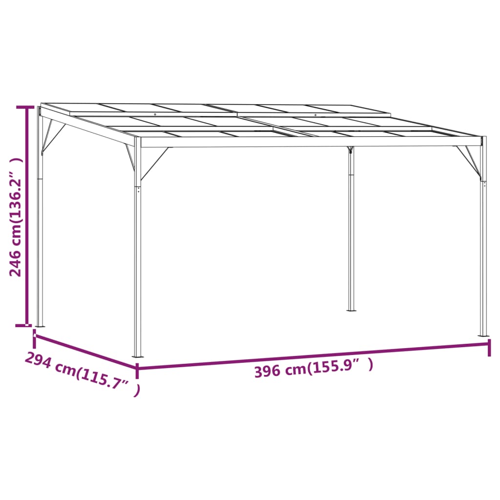 Sjenica s krovom antracit 4 x 3 x 2,5 m od aluminija i čelika