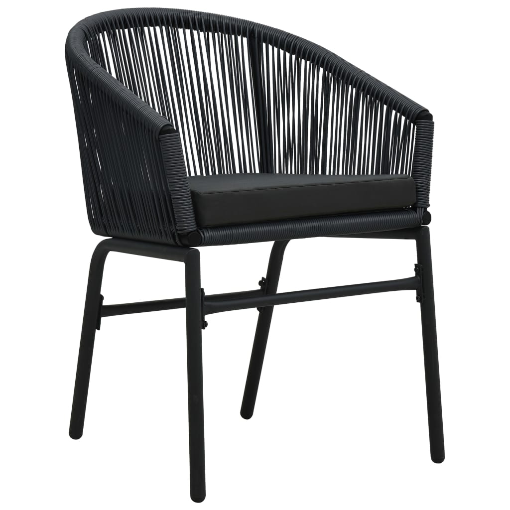 3-dijelni bistro set od poliratana s jastucima crni