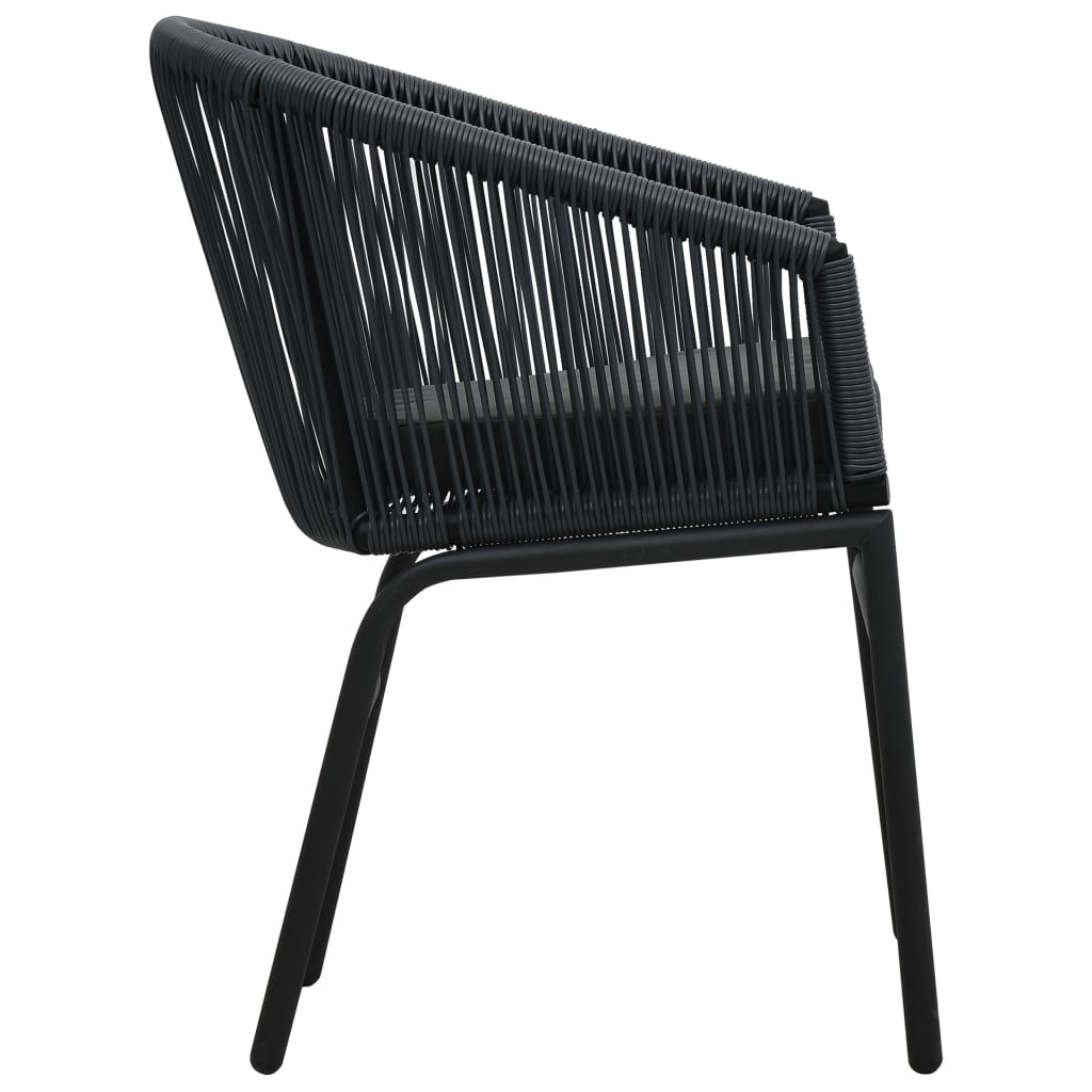 3-dijelni bistro set od poliratana s jastucima crni