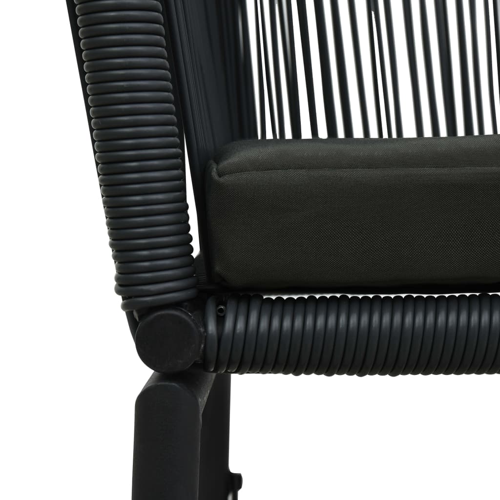 3-dijelni bistro set od poliratana s jastucima crni