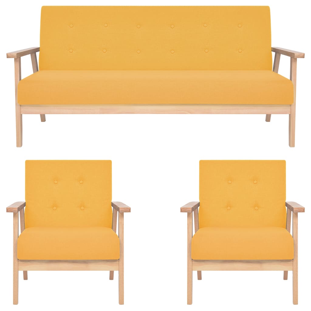 3-dijelni set sofa od tkanine žuti