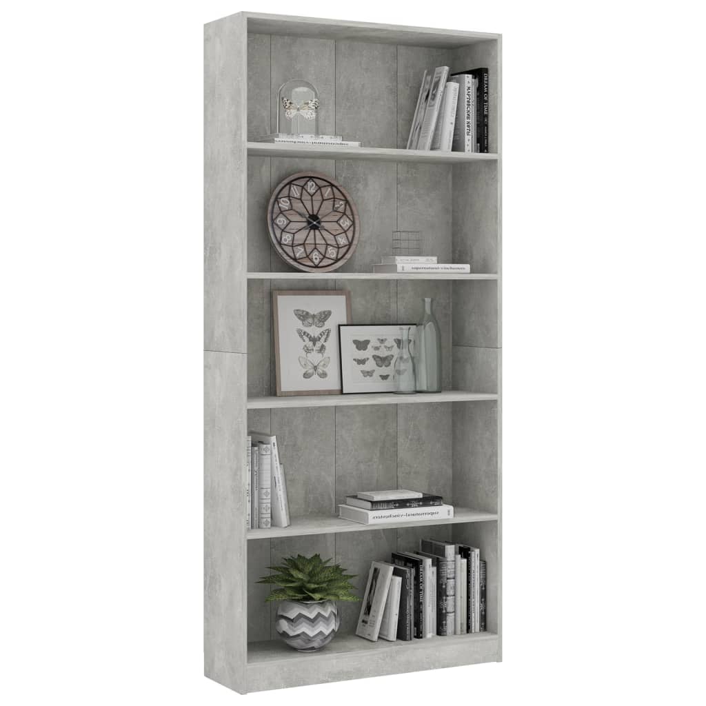 Ormarić za knjige s 5 razina boja betona 80x24x175 cm drveni