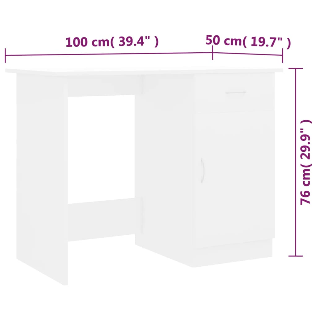 Radni stol bijeli 100 x 50 x 76 cm od konstruiranog drva