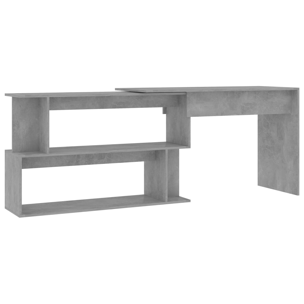 Kutni radni stol boja betona 200x50x76 cm od konstruiranog drva