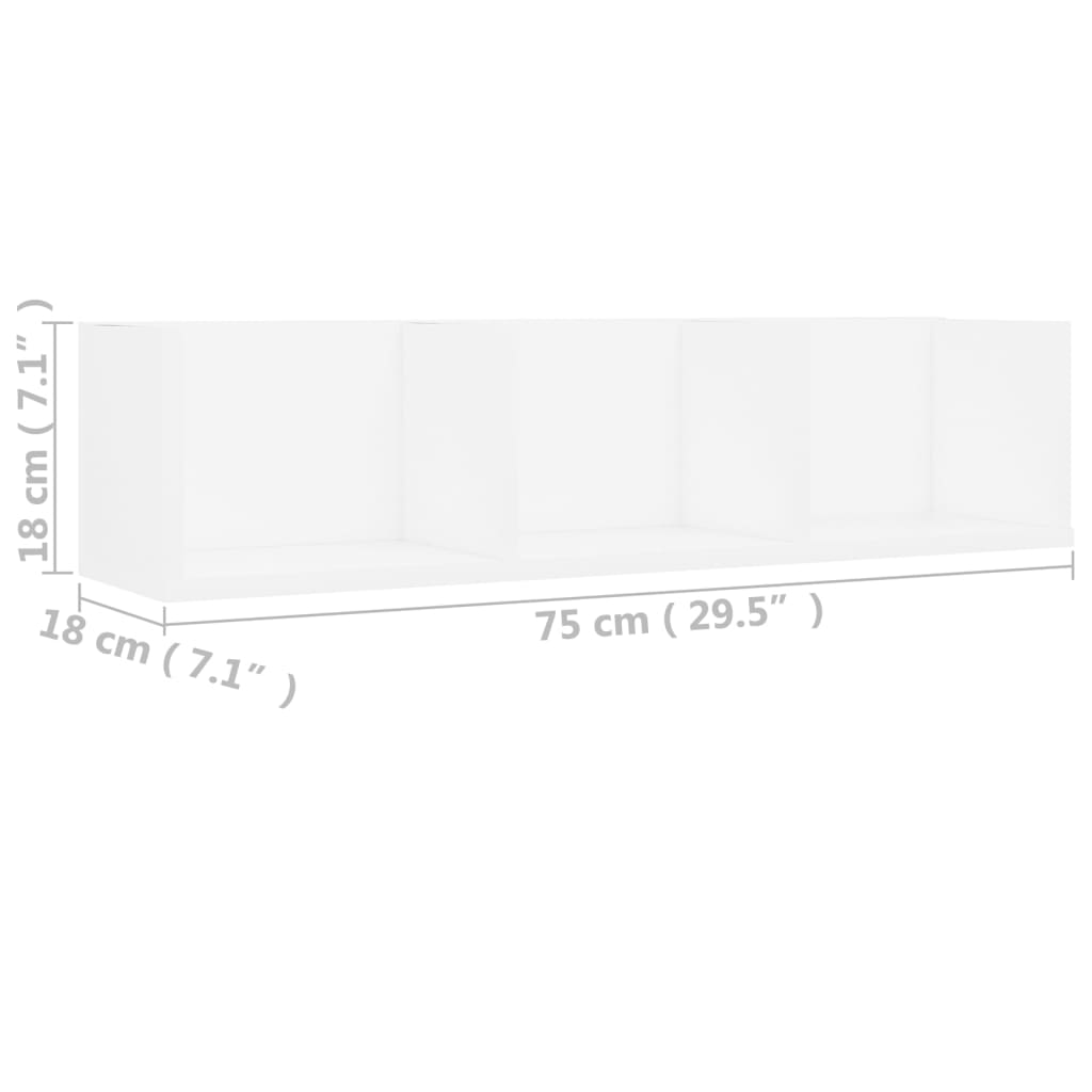 Zidna polica za CD-ove bijela 75 x 18 x 18 cm konstruirano drvo