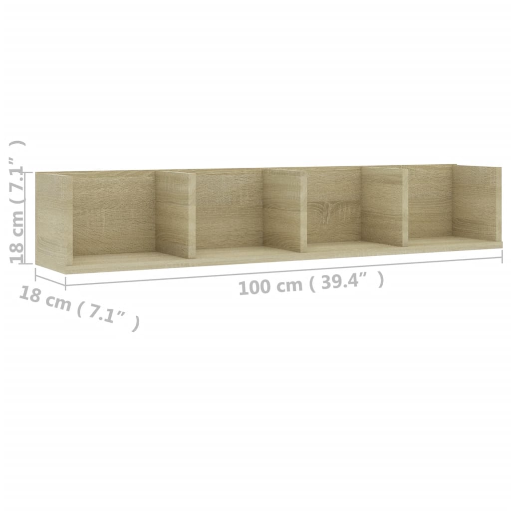 Zidna polica za CD-ove boja hrasta 100 x 18 x 18 cm drvena