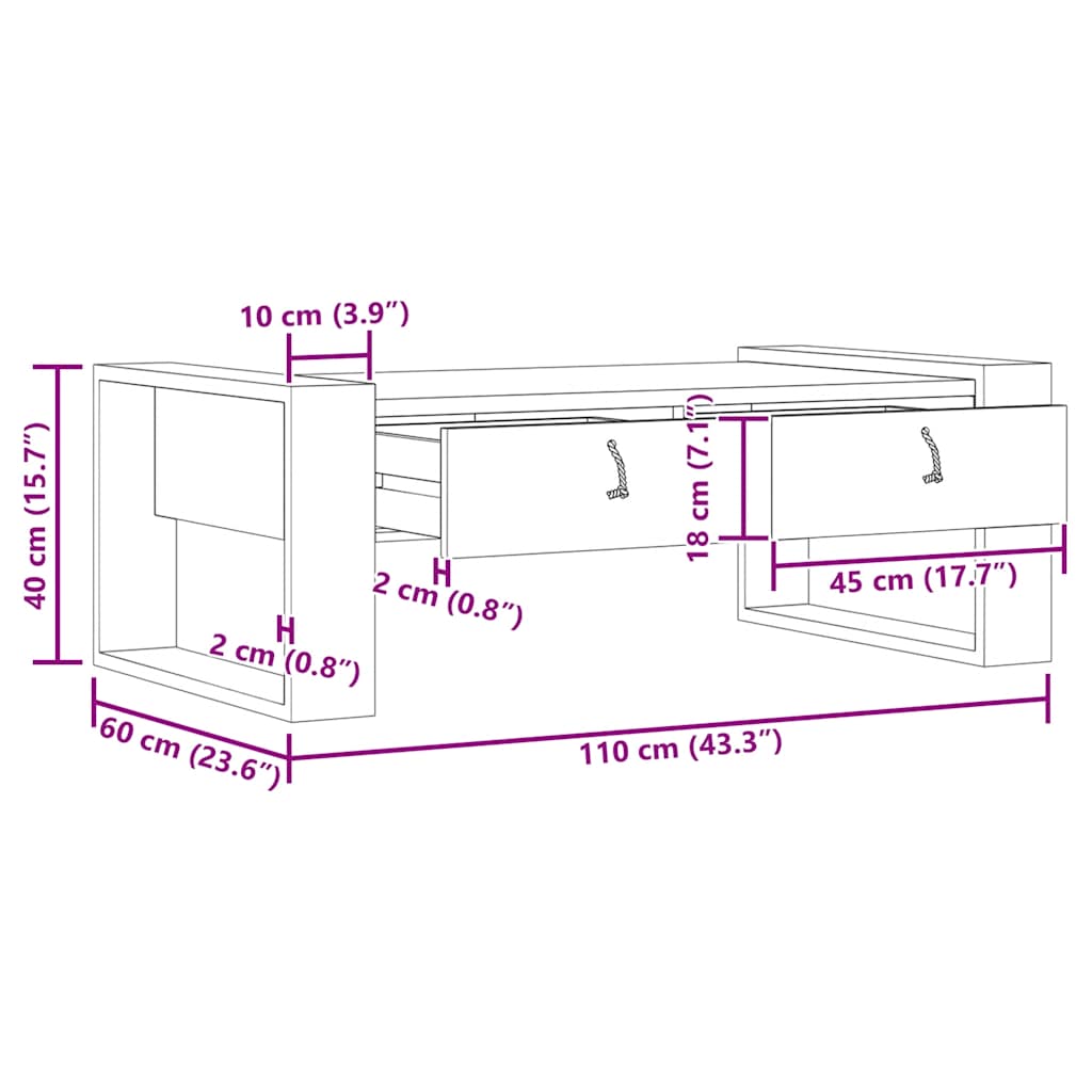Stolić za kavu 110 x 60 x 40 cm od masivne tikovine