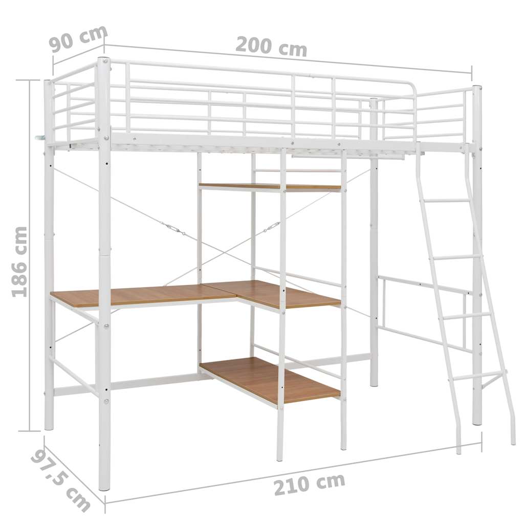 Krevet na kat sa stolićima u okviru bijeli metalni 90 x 200 cm